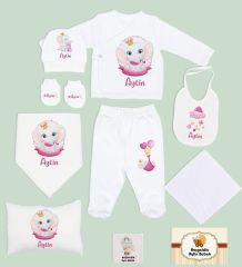 BK Kids Kişiye Özel 10 Parça Beyaz Hastane Çıkışı Battaniye ve Yastık Hediye Seti, Yeni Doğan Bebek Giyim Hediyesi-7