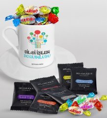 Kişiye Özel Bilgi İşlem Sorumlusu Türk Kahvesi Fincanı Selamlique Karışık Türk Kahvesi ve Haribo Şeker Hediye Seti