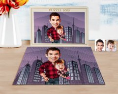 Kişiye Özel Baba Kız Karikatürlü 1000 Parça Profesyonel Puzzle-2