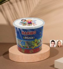 Kişiye Özel Sevgililer Karikatürlü Dev Boy Haribo Minis Kovası (10gx100adet) Model 51