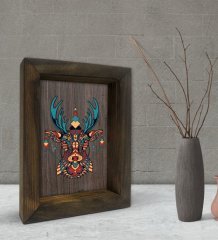BK Gift Geyik Tasarımlı Dekoratif Doğal Masif Ahşap Çerçeve 15x20cm-1
