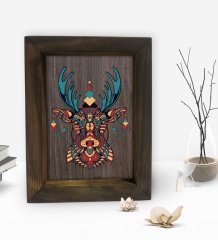 BK Gift Geyik Tasarımlı Dekoratif Doğal Masif Ahşap Çerçeve 15x20cm-1