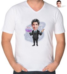 Kişiye Özel Erkek Doğum Günü Karikatürlü V Yaka Tişört-2