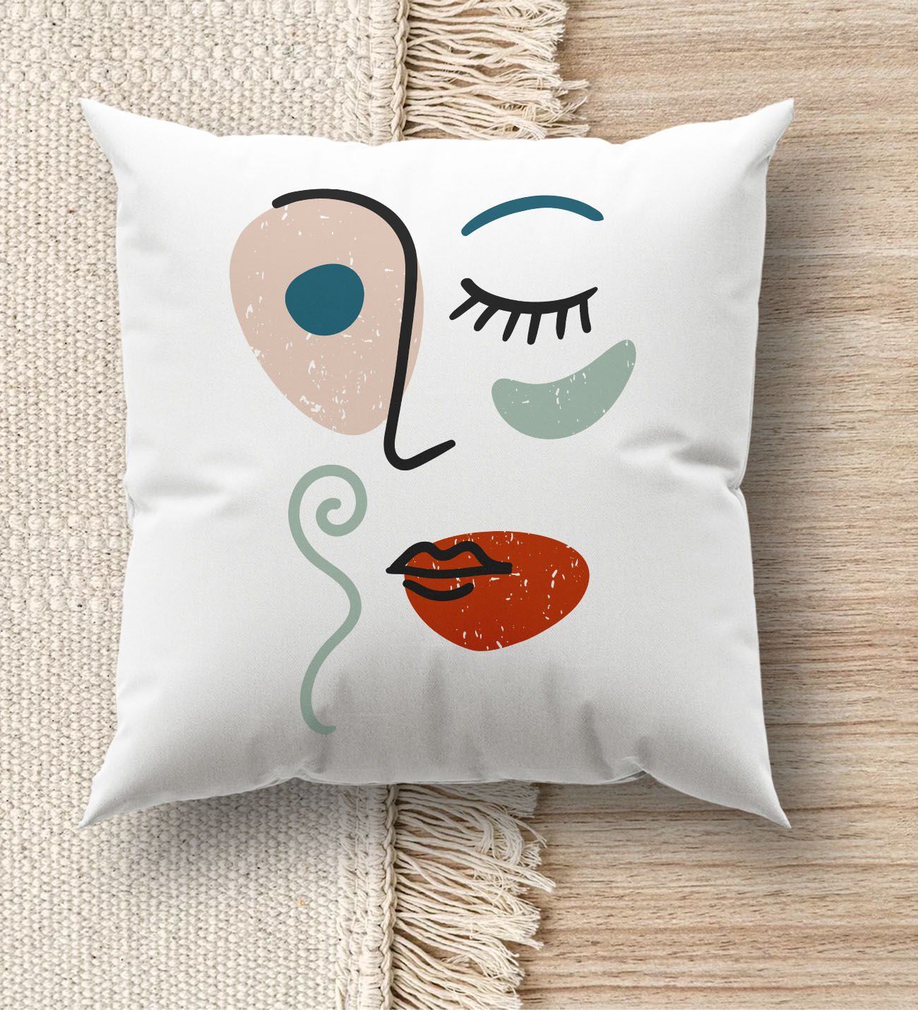 BK Gift Modern Art Tasarımlı Beyaz Kırlent Yastık, Ev Hediyesi, Ev Dekorasyonu, Dekoratif Hediye-5