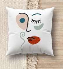 BK Gift Modern Art Tasarımlı Beyaz Kırlent Yastık, Ev Hediyesi, Ev Dekorasyonu, Dekoratif Hediye-5