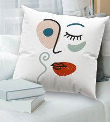 BK Gift Modern Art Tasarımlı Beyaz Kırlent Yastık, Ev Hediyesi, Ev Dekorasyonu, Dekoratif Hediye-5