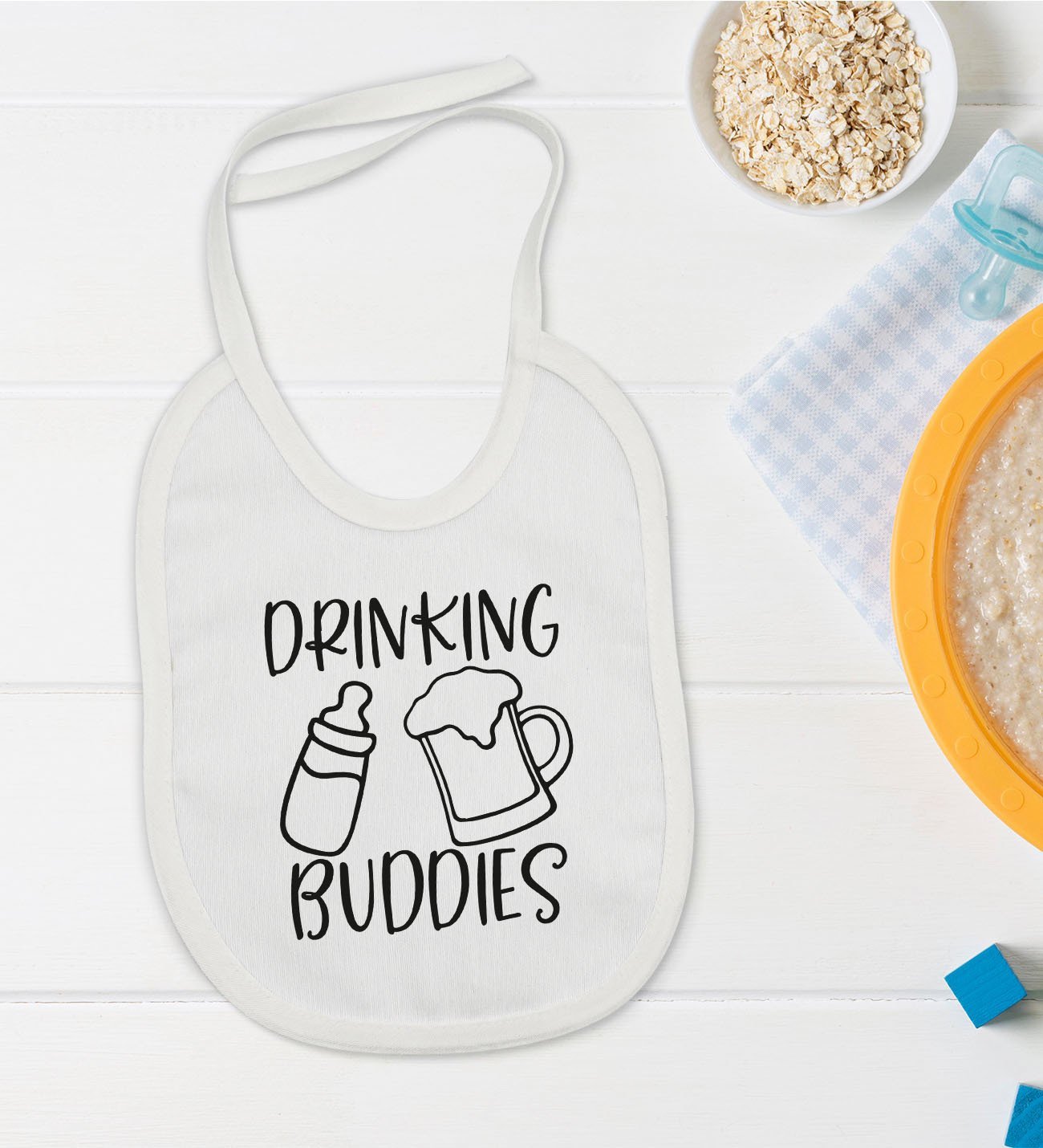 BK Kids Drinking Buddies Tasarımlı Bebek Mama Önlüğü - Model 1