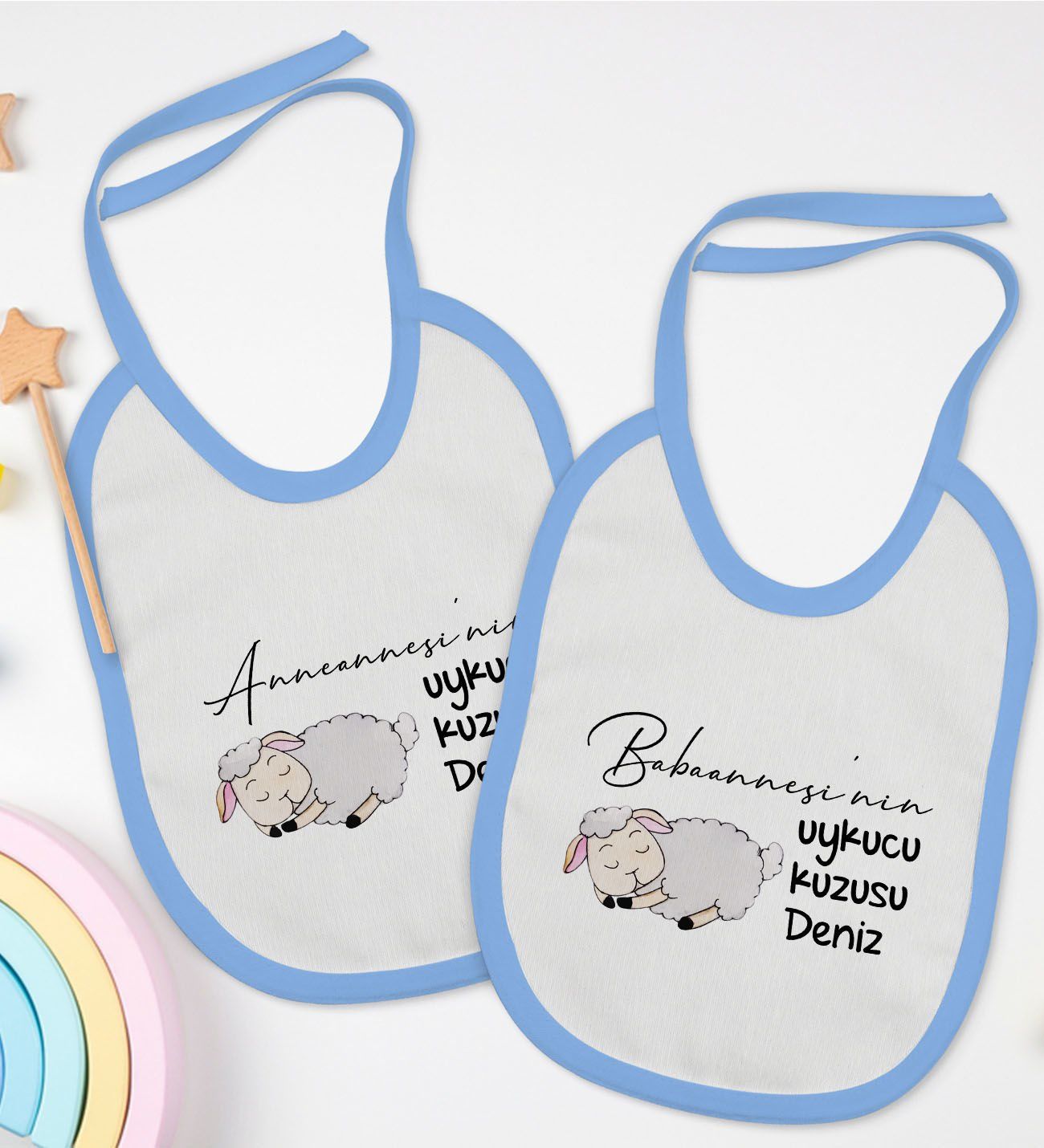 BK Kids Kişiye Özel Anneanne ve Babaanne Tasarımlı 2’li Mavi Mama Önlüğü-2