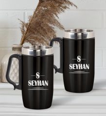 BK Gift Kişiye Özel Deri Çantalı Krom Seyahat Termosu ve İkili Termos Mug Hediye Seti - 7