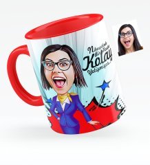 Kişiye Özel Hostes Karikatürlü Kırmızı Kupa Bardak - 2