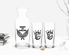 Kişiye Özel Renkli Baskılı Kral ve Kraliçe İkili Rakı Bardağı ve Karaf Hediye Seti-1