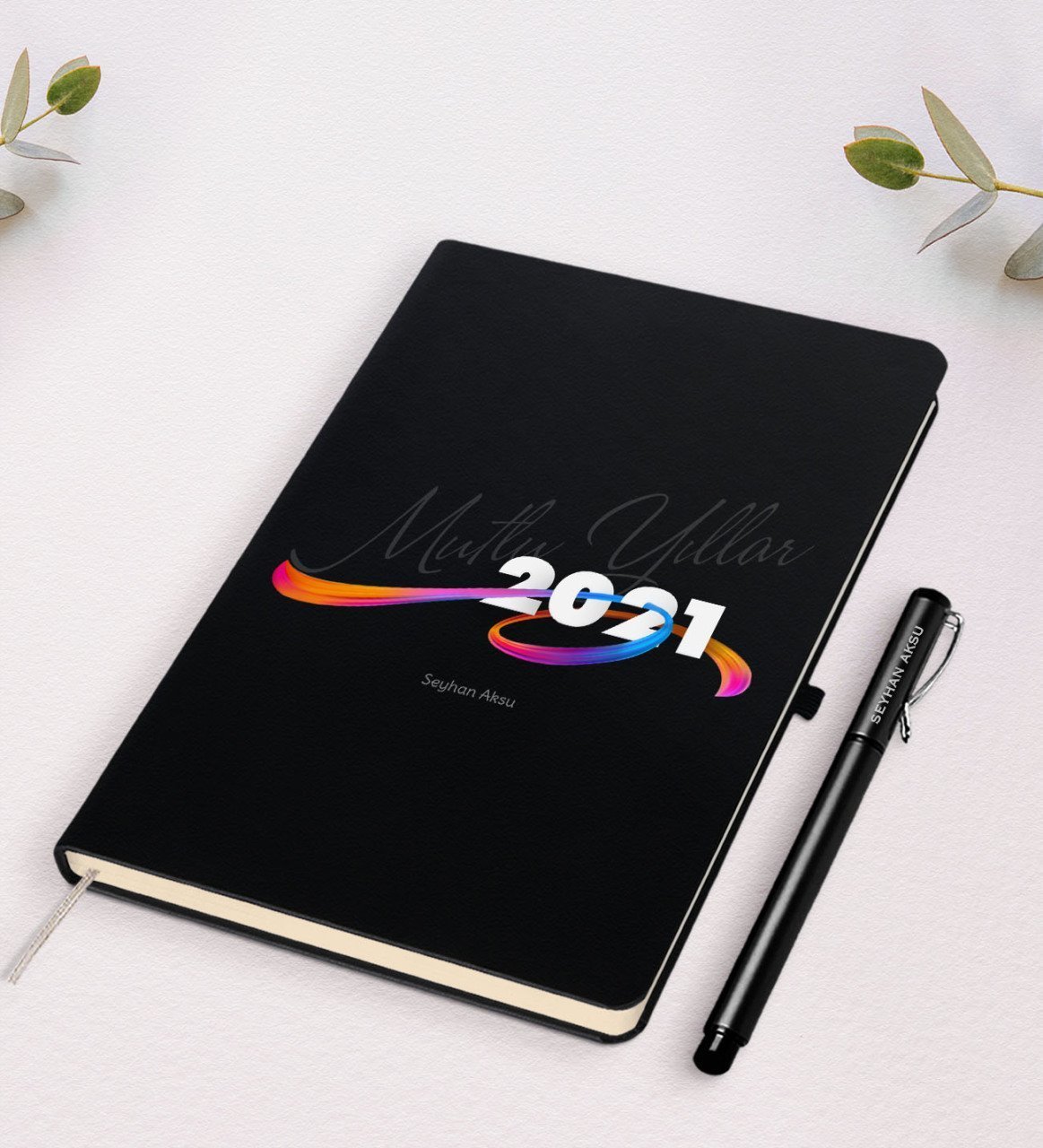 Kişiye Özel 2023 Mutlu Yıllar Siyah Defter ve Kalem Hediye Seti-4