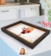 Kişiye Özel Kadın Emlakçı Karikatürlü Doğal Ahşap Tepsi-2