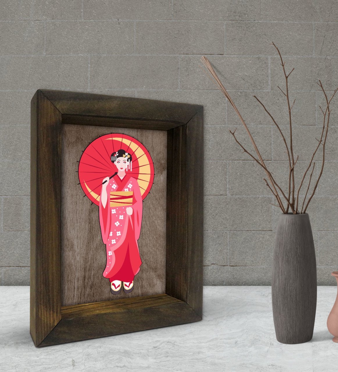BK Gift Geisha Tasarımlı Dekoratif Doğal Masif Ahşap Çerçeve 15x20cm-1