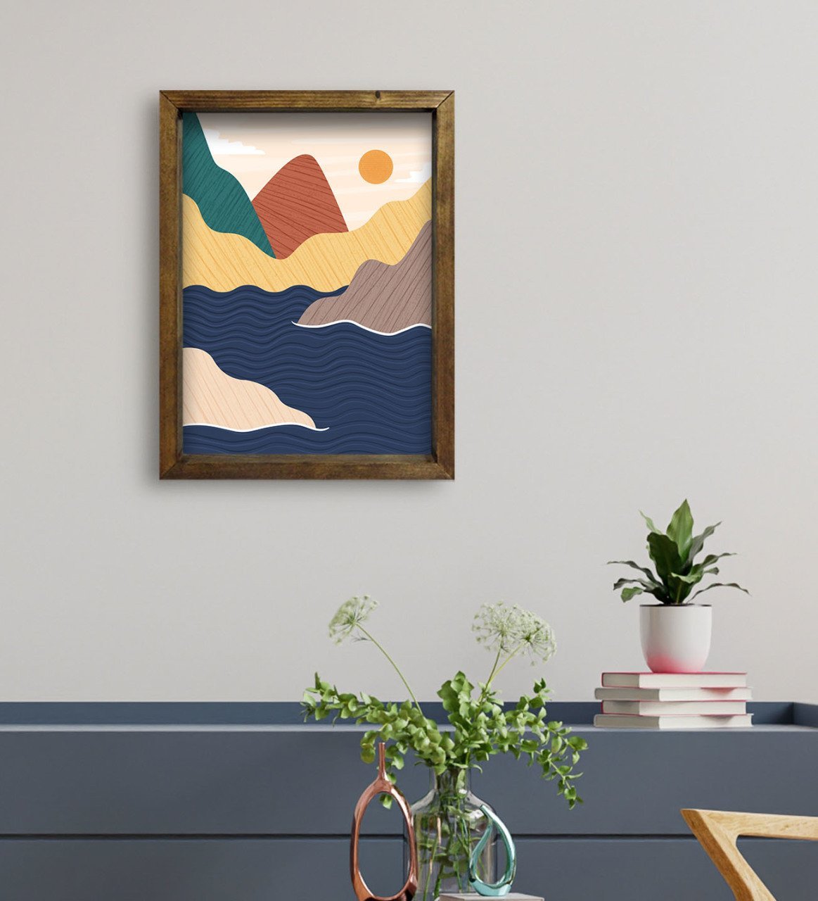 BK Gift Otel Odası Konseptli Doğal Masif Ahşap Çerçeveli Tablo 45x65cm-80