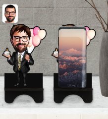 Kişiye Özel Erkek Doğum Günü Karikatürlü Ahşap Biblo Telefon Standı-3