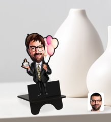 Kişiye Özel Erkek Doğum Günü Karikatürlü Ahşap Biblo Telefon Standı-3