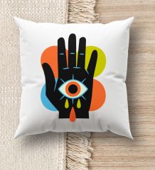 BK Gift Modern Art Tasarımlı Beyaz Kırlent Yastık, Ev Hediyesi, Ev Dekorasyonu, Dekoratif Hediye-4