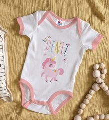 BK Kids Kişiye Özel Pembe Bebek Body Zıbın - Model 117