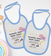 BK Kids Kişiye Özel Anneanne ve Babaanne Tasarımlı 2’li Mavi Mama Önlüğü-1