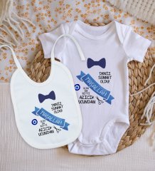BK Kids Kişiye Özel Sünnet Tasarımlı Bebek Body Zıbın ve Mama Önlüğü Hediye Seti - Model 3