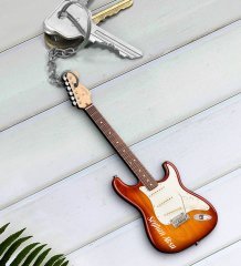 Kişiye Özel İsimli Elektro Gitar Enstrüman Ahşap Anahtarlık-9