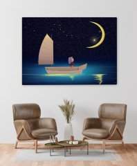 BK Home Ay Işığı ve Kayıkçı Kız Tasarımlı Kanvas Tablo 50x70cm