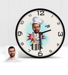 Kişiye Özel Aşçı Karikatür Ahşap Duvar Saati - 1