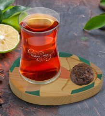 Kişiye Özel Modern Art Tasarımlı Doğal Ahşap Tabaklı Heybeli Çay Bardağı Sunum Seti Model 9