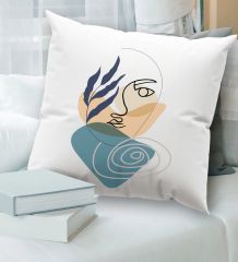 BK Gift Modern Art Tasarımlı Beyaz Kırlent Yastık, Ev Hediyesi, Ev Dekorasyonu, Dekoratif Hediye-3