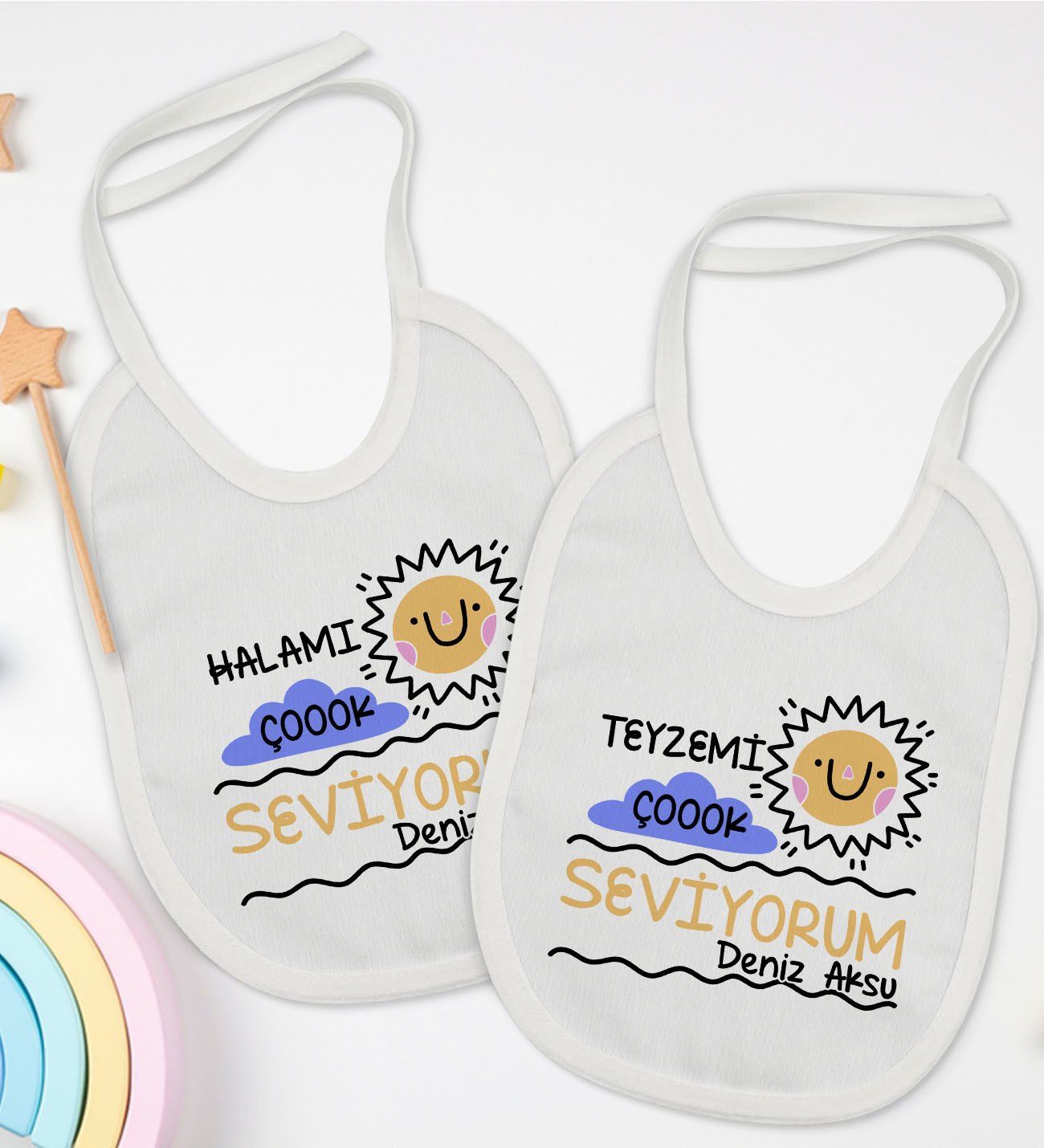 BK Kids Kişiye Özel Hala ve Teyze Tasarımlı 2’li Beyaz Mama Önlüğü-1