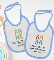 BK Kids Kişiye Özel Anne ve Baba Tasarımlı 2’li Mavi Mama Önlüğü-5