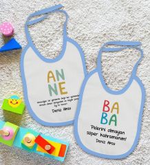 BK Kids Kişiye Özel Anne ve Baba Tasarımlı 2’li Mavi Mama Önlüğü-5