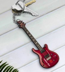 Kişiye Özel İsimli Elektro Gitar Enstrüman Ahşap Anahtarlık-8