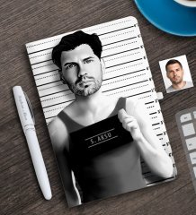 Kişiye Özel Erkek Kriminal Karikatürlü Beyaz Defter ve Kalem Hediye Seti-1