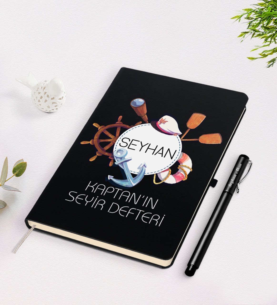 Kişiye Özel İsimli Siyah Seyir Defteri ve Kalem Seti-4