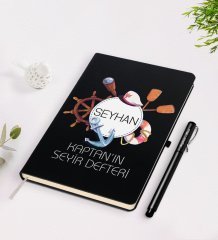 Kişiye Özel İsimli Siyah Seyir Defteri ve Kalem Seti-4