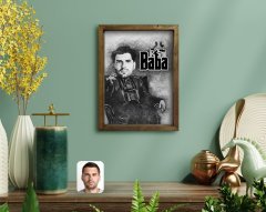 Kişiye Özel Godfather Baba Karikatürlü Doğal Masif Ahşap Çerçeveli Tablo 45x65cm-22