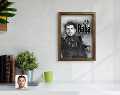 Kişiye Özel Godfather Baba Karikatürlü Doğal Masif Ahşap Çerçeveli Tablo 45x65cm-22