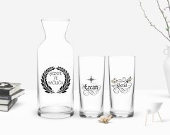 Kişiye Özel Renkli Baskılı Kaligrafi İsimli İkili Rakı Bardağı ve Karaf Hediye Seti-3