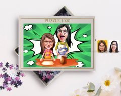 Kişiye Özel Anne Kız Karikatürlü 1000 Parça Profesyonel Puzzle-2