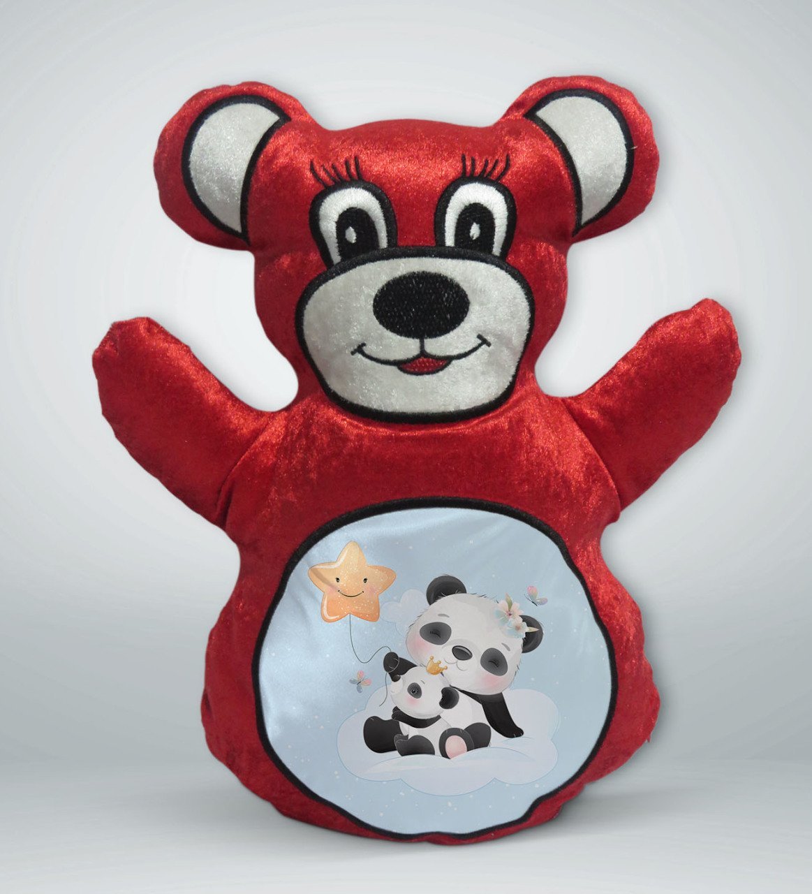 BK Gift Sevimli Pandalar Tasarımlı Kırmızı Ayıcık Yastık-4