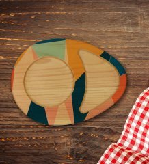 Kişiye Özel Modern Art Tasarımlı Doğal Ahşap Tabaklı Heybeli Çay Bardağı Sunum Seti Model 8
