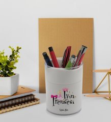 BK Gift Kişiye Özel Evin Prensesi Tasarımlı Beyaz Akrilik Kalemlik - Model 3