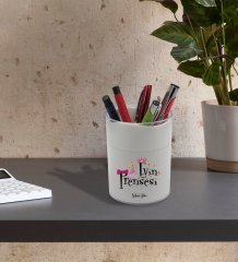 BK Gift Kişiye Özel Evin Prensesi Tasarımlı Beyaz Akrilik Kalemlik - Model 3