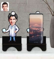 Kişiye Özel Erkek Diş Hekimi Karikatürlü Ahşap Biblo Telefon Standı-3