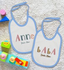 BK Kids Kişiye Özel Anne ve Baba Tasarımlı 2’li Mavi Mama Önlüğü-4