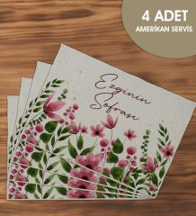 BK Gift Kişiye Özel Çiçek Tasarımlı 4’li Keten Amerikan Servis Seti-5, Ev Hediyesi,Baskılı Servis Bezi, Mutfak Dekoru