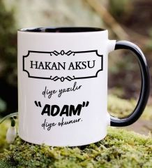 BK Gift Kişiye Özel Adam Diye Okunur Siyah Kupa Bardak, Arkadaşa Hediye