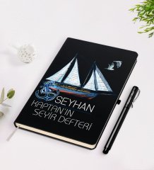 Kişiye Özel İsimli Siyah Seyir Defteri ve Kalem Seti-3
